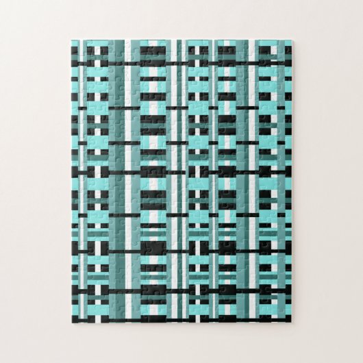 Gestreepte ruit in Aqua, Teal, Zwart & Wit Legpuzzel (Verticaal)