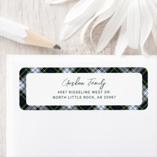 Gestreepte Rustic Gordon Tartan Script Retouradres Etiket (Insitu)