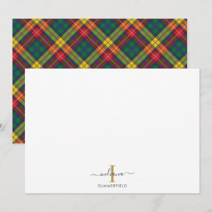Gestreepte Rustieke Monogram Tartan Notitiekaartje