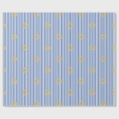 Gestreepte saffierblauwe joodse gouden davidster cadeaupapier (Vlak)