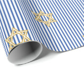Gestreepte saffierblauwe joodse gouden davidster cadeaupapier (Rol Hoek)