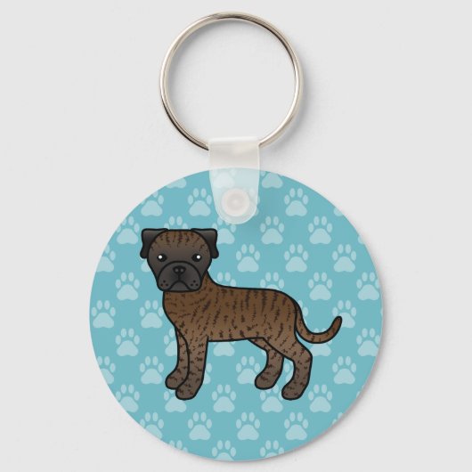 Gestreepte Schattige Bullmastiff Hond Sleutelhanger (Voorkant)
