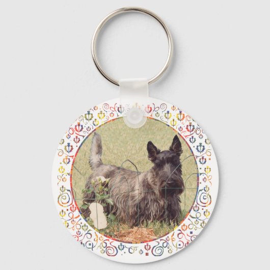 Gestreepte Schotse Terrier met Rozen Sleutelhanger (Voorkant)