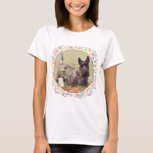 Gestreepte Schotse Terrier met Rozen T-shirt