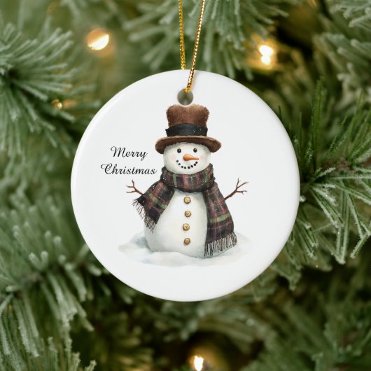 Gestreepte Sjaal Sneeuwman Kerstmis Keramisch Ornament (Boom)
