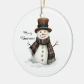 Gestreepte Sjaal Sneeuwman Kerstmis Keramisch Ornament (Links)