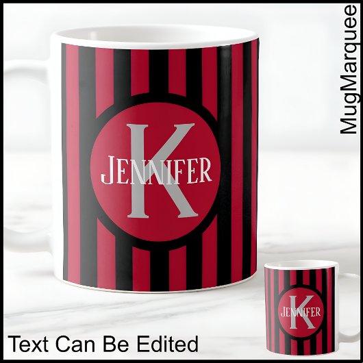 Gestreepte Sjabloon Rood C81 Lange Naam Initiaal K Koffiemok