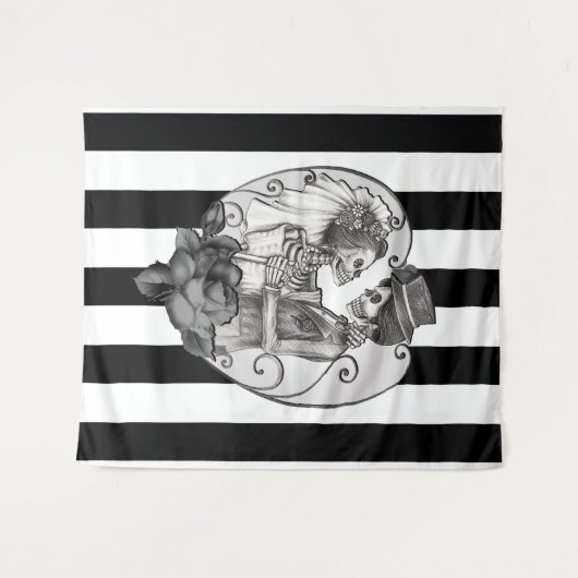 Gestreepte Skelet Liefdes Koppel Huwelijksdans Wandkleed (Voorkant (horizontaal))