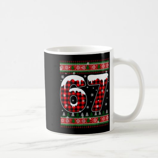 Gestreepte Sneeuwvlok Zes Zeven Kerst 67 Meme Koffiemok (Rechts)