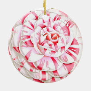 Gestreepte snoeprietcamellia keramisch ornament