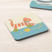 Gestreepte Speelgoed Kat met Kok van Koord Bier Onderzetter (Linkerzijde)