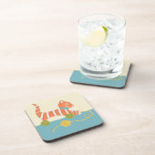 Gestreepte Speelgoed Kat met Kok van Koord Bier Onderzetter (Rechterzijde)