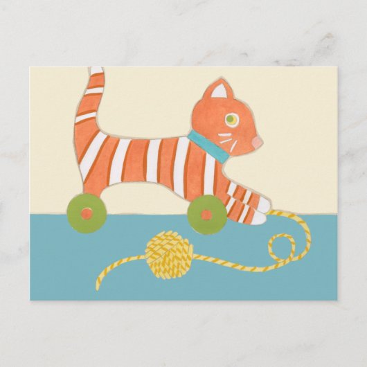 Gestreepte Speelgoed Kat met Kok van Koord Briefkaart (Voorkant)