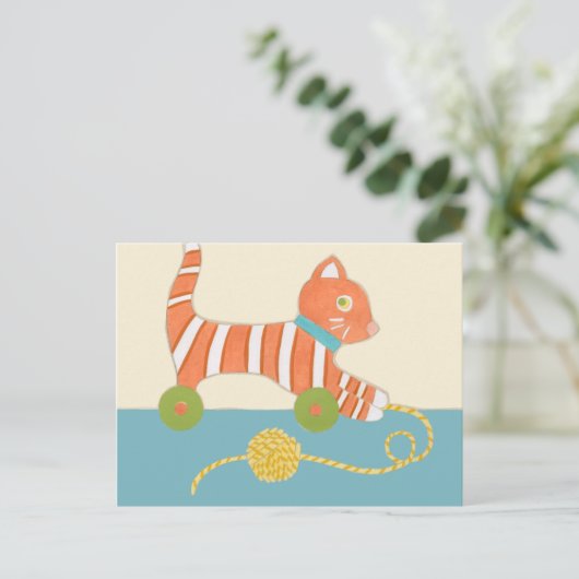 Gestreepte Speelgoed Kat met Kok van Koord Briefkaart (Staand voorkant)