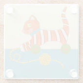 Gestreepte Speelgoed Kat met Kok van Koord Glazen Onderzetter (Achterkant)