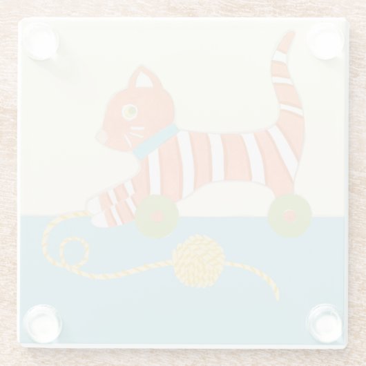 Gestreepte Speelgoed Kat met Kok van Koord Glazen Onderzetter (Achterkant)