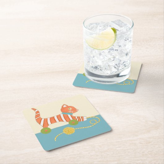 Gestreepte Speelgoed Kat met Kok van Koord Kartonnen Onderzetters (Insitu)