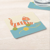 Gestreepte Speelgoed Kat met Kok van Koord Kartonnen Onderzetters (Schuin)