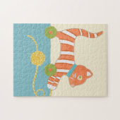 Gestreepte Speelgoed Kat met Kok van Koord Legpuzzel (Horizontaal)