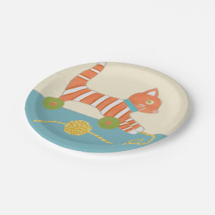 Gestreepte Speelgoed Kat met Kok van Koord Papieren Bordje