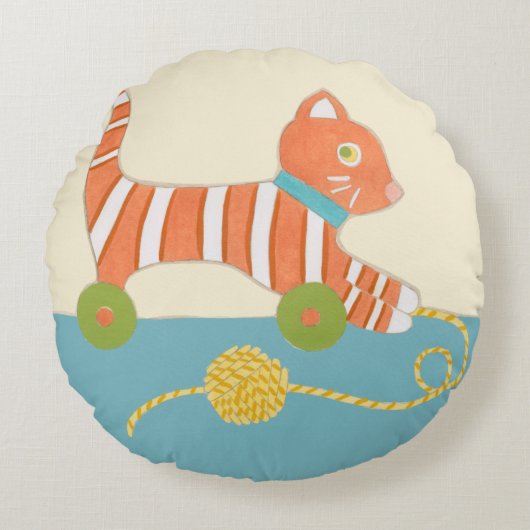 Gestreepte Speelgoed Kat met Kok van Koord Rond Kussen (Voorkant)