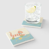 Gestreepte Speelgoed Kat met Kok van Koord Stenen Onderzetter (Zijkant)