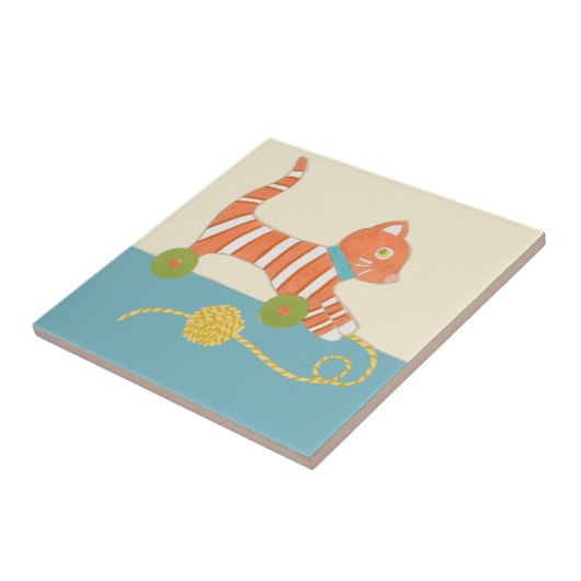 Gestreepte Speelgoed Kat met Kok van Koord Tegeltje (Zijkant)