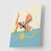 Gestreepte Speelgoed Kat met Kok van Koord Vierkante Klok (Hoek)