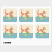 Gestreepte Speelgoed Kat met Kok van Koord Vierkante Sticker (Vel)