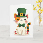 Gestreepte Staart Kat St. Patrick Kaart (Gele Bloem)