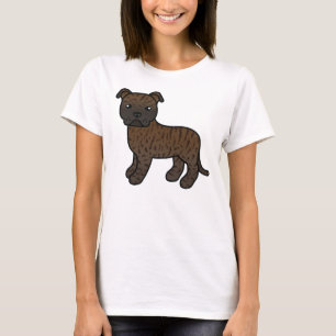 Gestreepte Staffordshire Bull Terrier Cartoon Hond T-shirt