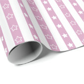 Gestreepte ster Patroon Roze Wrapping Paper Roll Cadeaupapier (Rol Hoek)