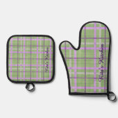 Gestreepte stof ovenwant & pannenlap set (Voorkant)