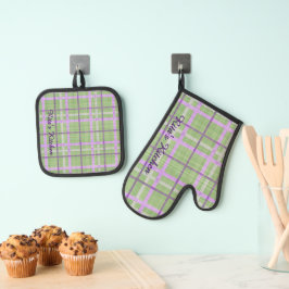 Gestreepte stof ovenwant & pannenlap set