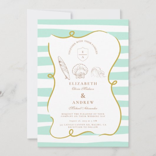 Gestreepte strand bruiloft kaart (Voorkant)