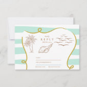 Gestreepte strandbruiloft RSVP kaartje (Voorkant)