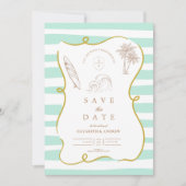 Gestreepte strandbruiloft save the date (Voorkant)