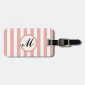 Gestreepte streep Roze Wit Monogram Bagagelabel (Voorkant horizontaal)