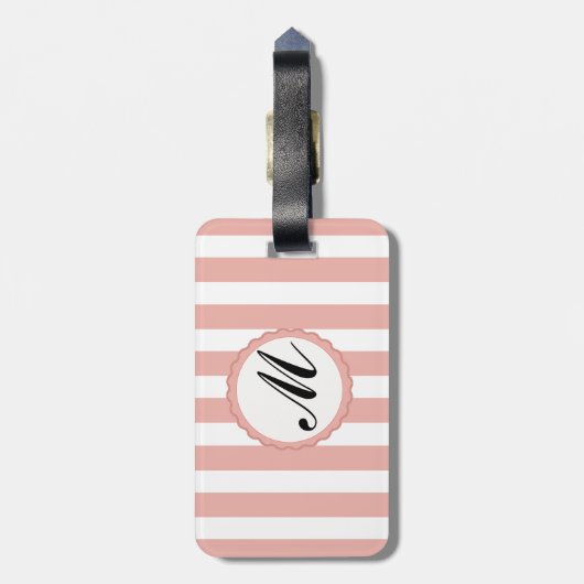 Gestreepte streep Roze Wit Monogram Bagagelabel (Achterkant verticaal)