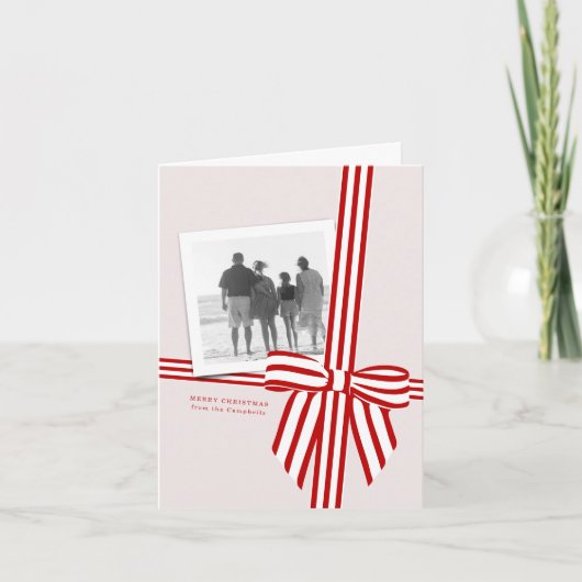 Gestreepte strik gevouwen kerstfoto kaart (Voorkant)