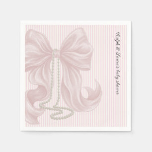 Gestreepte strik ivoor roze baby shower servet
