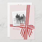 Gestreepte Strik Platte Kerst Foto Kaart (Voorkant / Achterkant)