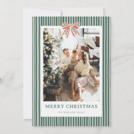 Gestreepte strik vintage kerstfoto vakantiekaart feestdagenkaart