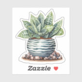 Gestreepte succulent in keramische pot vinyl Stick Sticker (Vel)