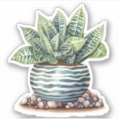 Gestreepte succulent in keramische pot vinyl Stick Sticker (Voorkant)