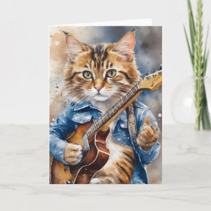 Gestreepte Tabby Cat Rock Star Gitaar spelen Kaart