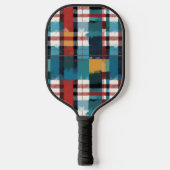 Gestreepte Teal Rood Geel Wit Pickleball Paddle (Voorkant)