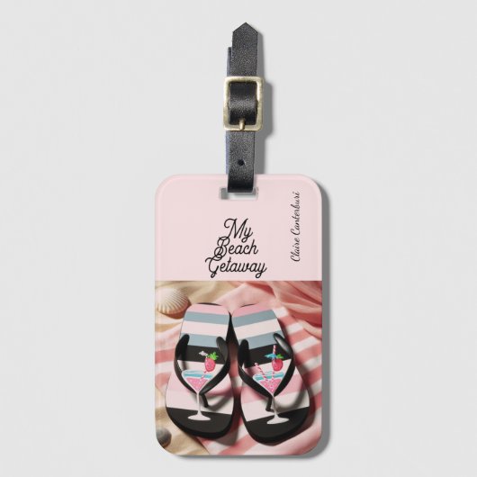 Gestreepte Teenslippers strandlaken Bagagelabel (Voorkant (verticaal))