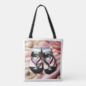 Gestreepte Teenslippers strandlaken Tote Bag (Achterkant)
