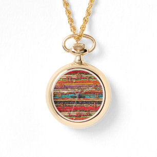 Gestreepte textielstof touw natuurlijke horloge